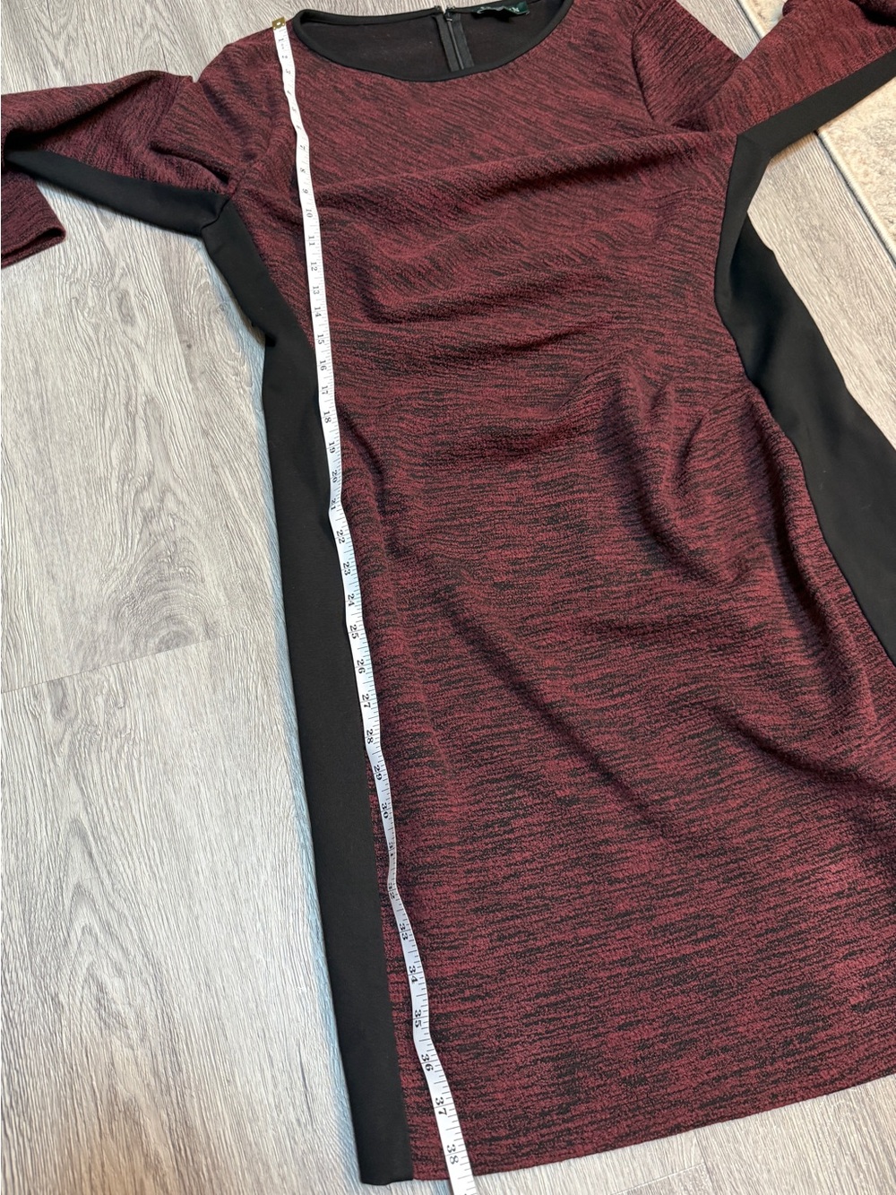 NWT Lauren Ralph Lauren Women’s Dress Size 16 Burgundy Black Colorblock Long Sle - Picture 9 of 13
